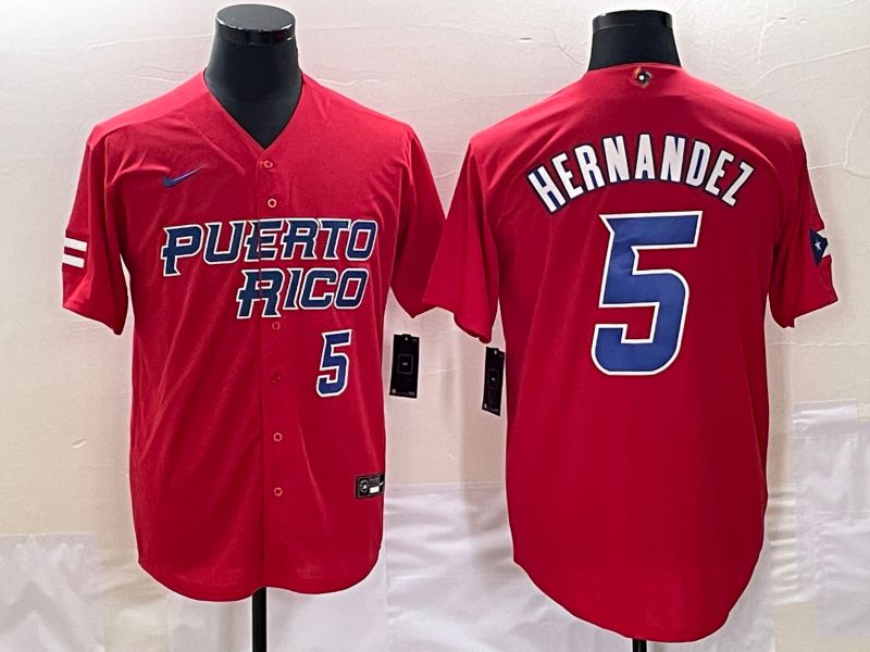 Men 2023 World Cub Puerto Rico #5 Hernandez Red Nike MLB Jersey5